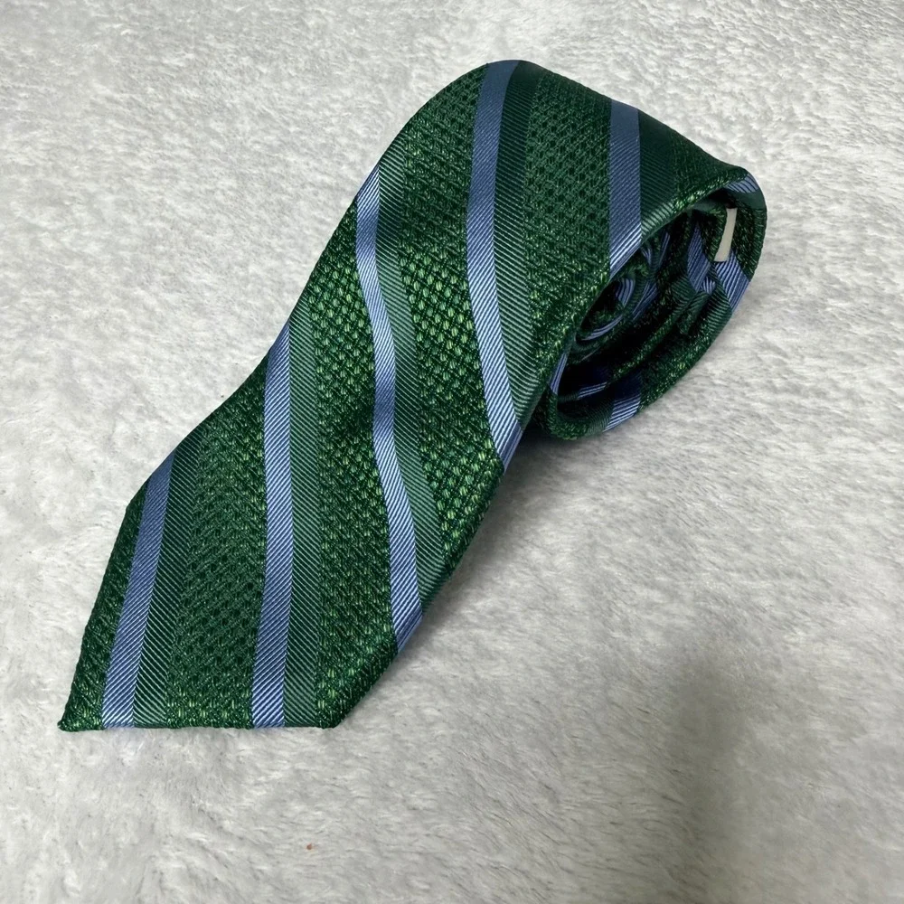 Joseph Abboud Mens Silk Necktie Green Blue Striped Woven Business or Formal Tie